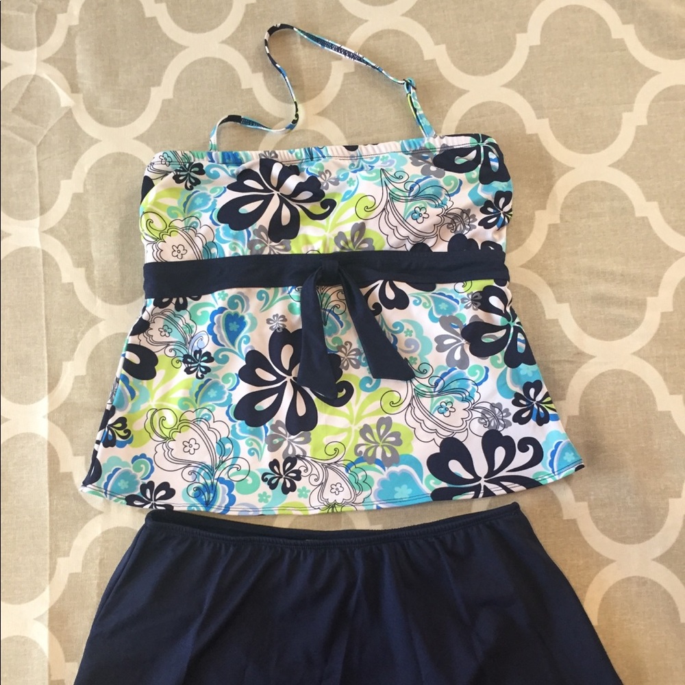 Gabar Two Piece Swim Navy Floral Suit - Sz 14